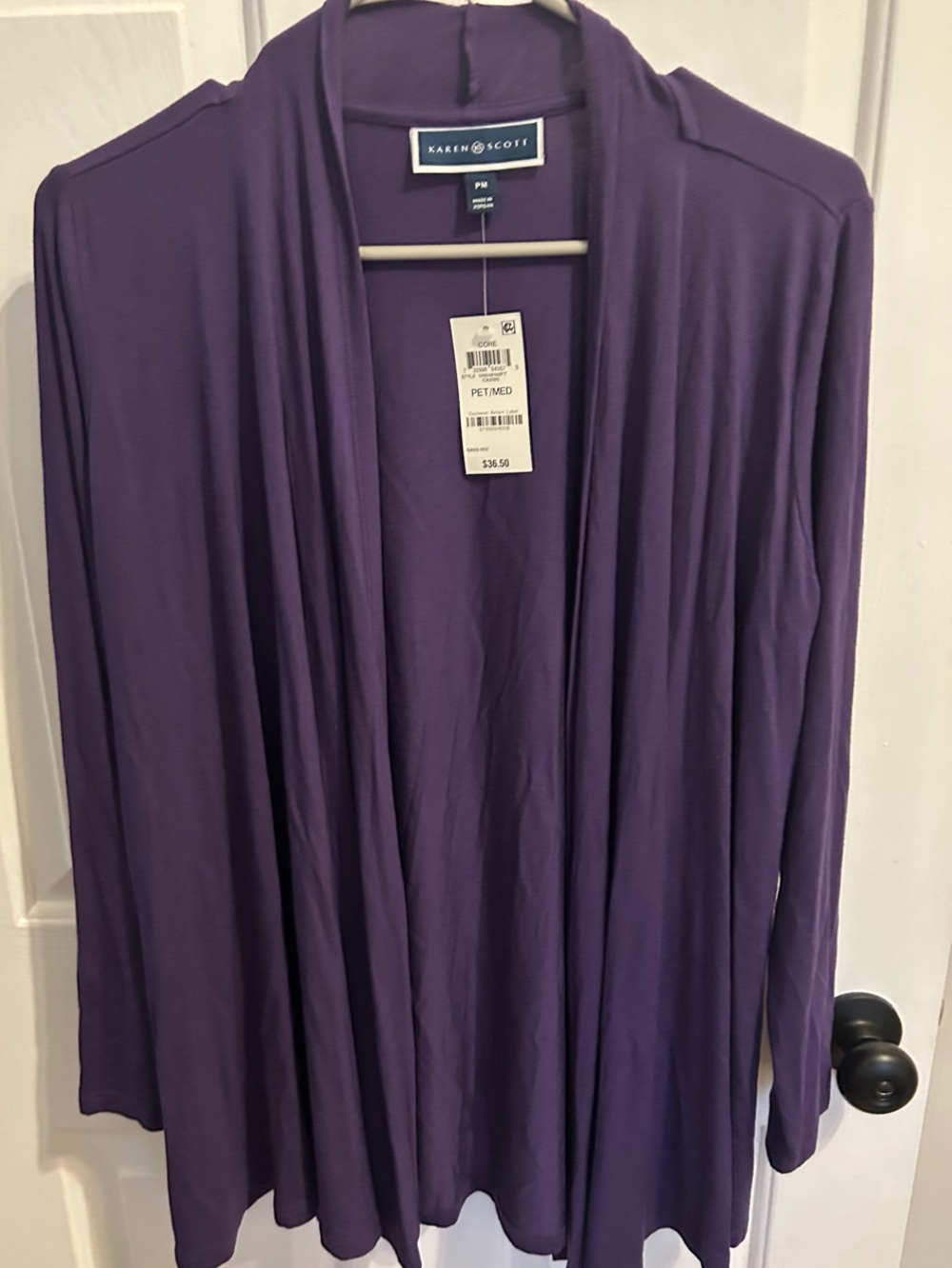 Karen Scott Purple Open-Front Lightweight Cardigan